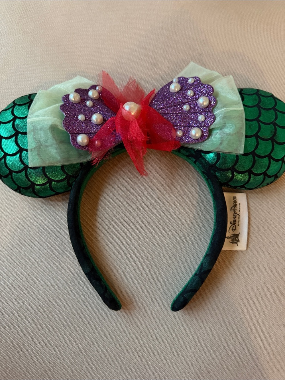 Disney Little Mermaid Ear Headband with Purple Glitter Shells Bow
